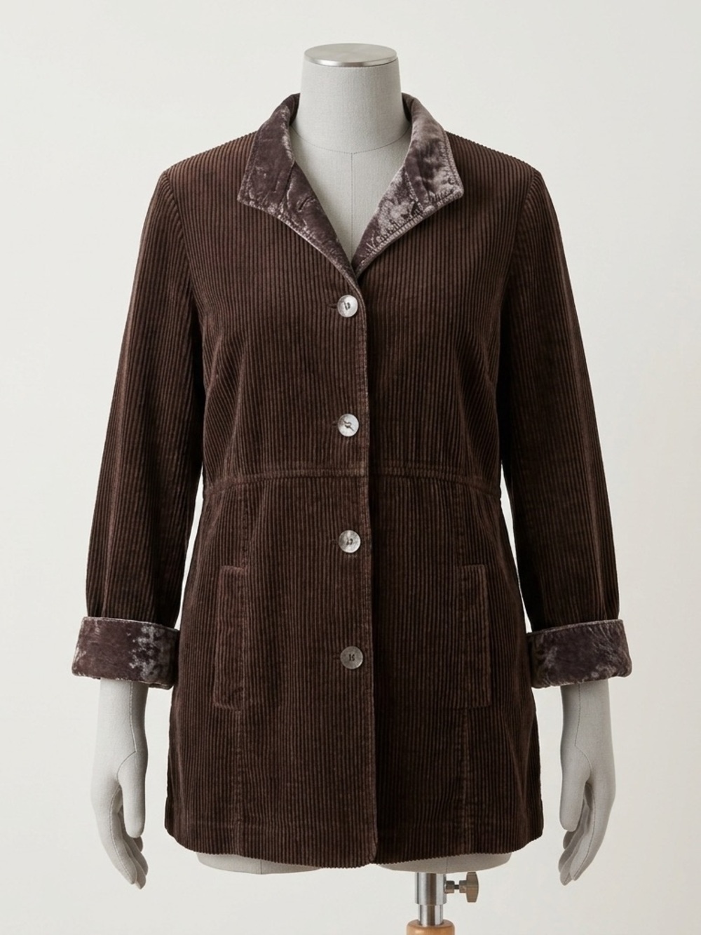 J.Jill Women Brown Corduroy Button-Front Jacket with Velvet Trim Size Medium